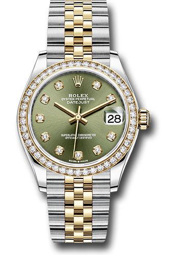 Rolex Steel and Yellow Gold Datejust 31 Watch - Diamond Bezel - Olive Green Diamond Dial - Jubilee Bracelet - 278383RBR