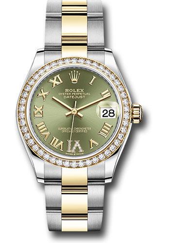Rolex Steel and Yellow Gold Datejust 31 Watch - Diamond Bezel - Olive Green Diamond Roman Six Dial - Oyster Bracelet - 278383RBR