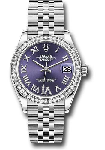 Rolex Steel and White Gold Datejust 31 Watch - Diamond Bezel - Aubergine Roman Diamond 6 Dial - Jubilee Bracelet - 278384RBR