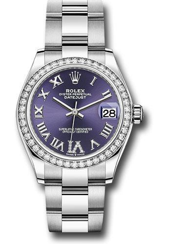 Rolex Steel and White Gold Datejust 31 Watch - Diamond Bezel - Aubergine Roman Diamond 6 Dial - Oyster Bracelet - 278384RBR