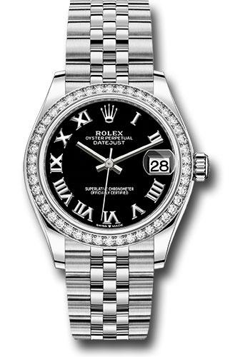 Rolex Steel and White Gold Datejust 31 Watch - Diamond Bezel - Black Roman Dial - Jubilee Bracelet - 278384RBR