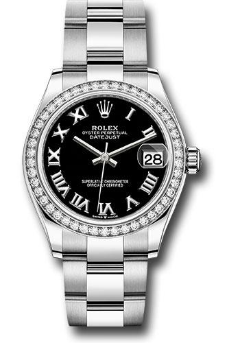 Rolex Steel and White Gold Datejust 31 Watch - Diamond Bezel - Black Roman Dial - Oyster Bracelet - 278384RBR