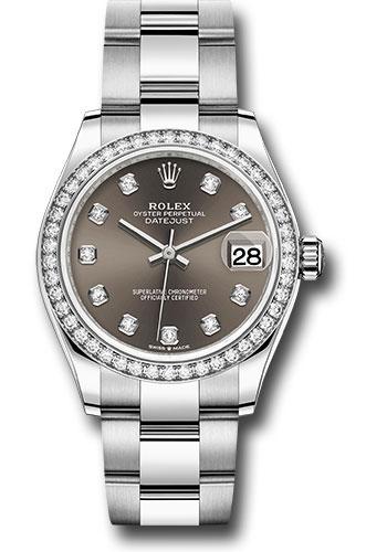 Rolex Steel and White Gold Datejust 31 Watch - Diamond Bezel - Dark Grey Diamond Dial - Oyster Bracelet - 278384RBR