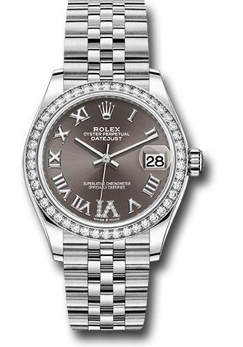 Rolex Steel and White Gold Datejust 31 Watch - Diamond Bezel - Dark Grey Roman Diamond 6 Dial - Jubilee Bracelet - 278384RBR