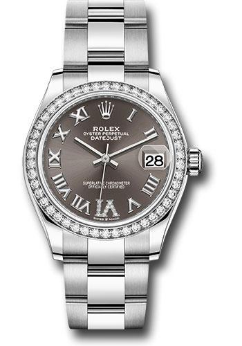 Rolex Steel and White Gold Datejust 31 Watch - Diamond Bezel - Dark Grey Roman Diamond 6 Dial - Oyster Bracelet - 278384RBR