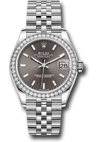 Rolex Steel and White Gold Datejust 31 Watch - Diamond Bezel - Dark Grey Index Dial - Jubilee Bracelet - 278384RBR