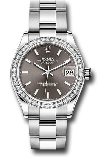 Rolex Steel and White Gold Datejust 31 Watch - Diamond Bezel - Dark Grey Index Dial - Oyster Bracelet - 278384RBR
