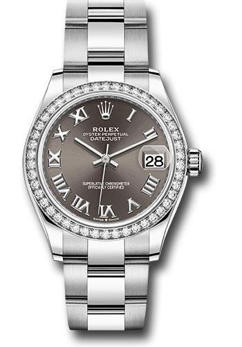 Rolex Steel and White Gold Datejust 31 Watch - Diamond Bezel - Dark Grey Roman Dial - Oyster Bracelet - 278384RBR