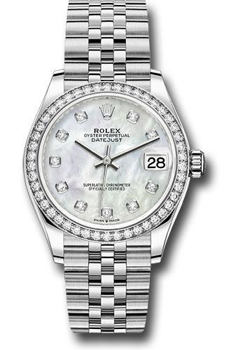Rolex Steel and White Gold Datejust 31 Watch - Diamond Bezel - White Mother-Of-Pearl Diamond Dial - Jubilee Bracelet - 278384RBR