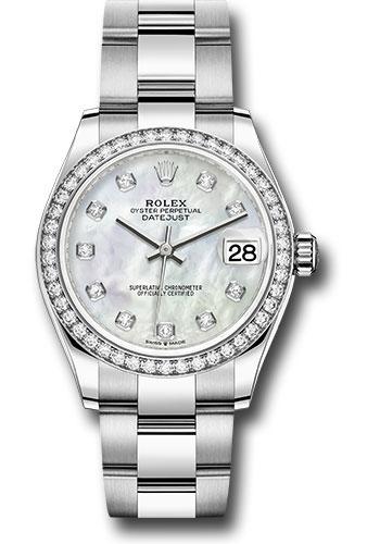 Rolex Steel and White Gold Datejust 31 Watch - Diamond Bezel - White Mother-Of-Pearl Diamond Dial - Oyster Bracelet - 278384RBR