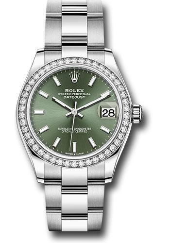 Rolex Steel and White Gold Datejust 31 Watch - Diamond Bezel - Mint Green Index Dial - Oyster Bracelet - 278384RBR