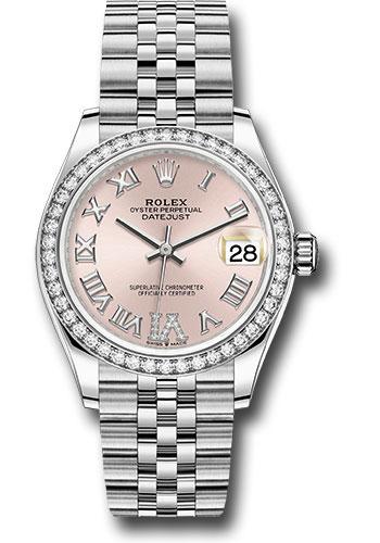 Rolex Steel and White Gold Datejust 31 Watch - Diamond Bezel - Pink Roman Diamond 6 Dial - Jubilee Bracelet - 278384RBR