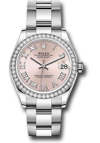 Rolex Steel and White Gold Datejust 31 Watch - Diamond Bezel - Pink Roman Dial - Oyster Bracelet - 278384RBR