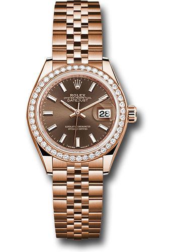 Rolex Everose Gold Lady-Datejust 28 Watch - 44 Diamond Bezel - Chocolate Index Dial - Jubilee Bracelet - 279135RBR