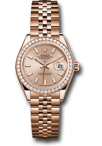 Rolex Everose Gold Lady-Datejust 28 Watch - 44 Diamond Bezel - Pink Sundust Index Dial - Jubilee Bracelet - 279135RBR