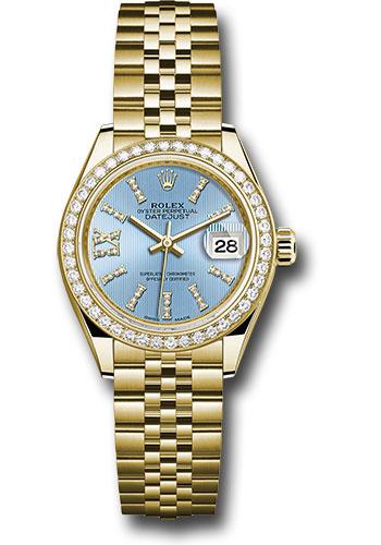 Rolex Yellow Gold Lady-Datejust 28 Watch - 44 Diamond Bezel - Cornflower Blue Stripe Diamond Index Dial - Jubilee Bracelet - 279138RBR