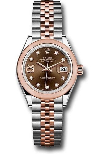 Rolex Steel and Everose Gold Rolesor Lady-Datejust 28 Watch - Domed Bezel - Chocolate Diamond Star Dial - Jubilee Bracelet - 279161