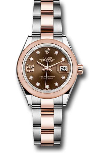 Rolex Steel and Everose Gold Rolesor Lady-Datejust 28 Watch - Domed Bezel - Chocolate Diamond Star Dial - Oyster Bracelet - 279161