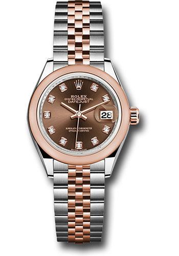 Rolex Steel and Everose Gold Rolesor Lady-Datejust 28 Watch - Domed Bezel - Chocolate Diamond Dial - Jubilee Bracelet - 279161