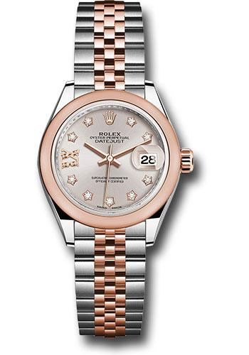 Rolex Steel and Everose Gold Rolesor Lady-Datejust 28 Watch - Domed Bezel - Sundust Diamond Star Dial - Jubilee Bracelet - 279161
