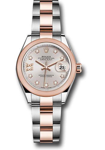 Rolex Steel and Everose Gold Rolesor Lady-Datejust 28 Watch - Domed Bezel - Sundust Diamond Star Dial - Oyster Bracelet - 279161