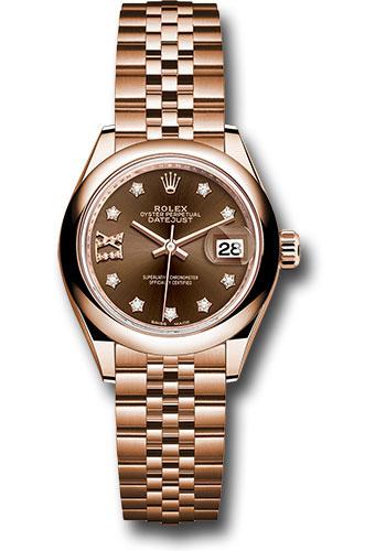 Rolex Everose Gold Lady-Datejust 28 Watch - Domed Bezel - Chocolate Diamond Star Dial - Jubilee Bracelet - 279165
