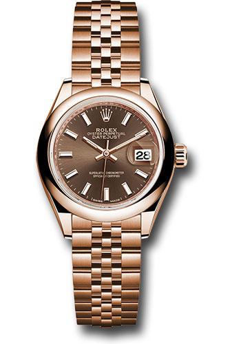 Rolex Everose Gold Lady-Datejust 28 Watch - Domed Bezel - Chocolate Index Dial - Jubilee Bracelet - 279165