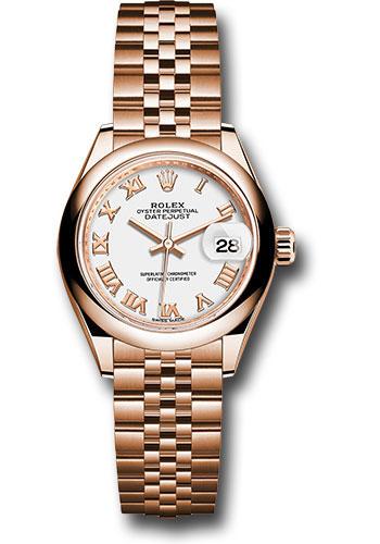 Rolex Everose Gold Lady-Datejust 28 Watch - Domed Bezel - White Roman Dial - Jubilee Bracelet - 279165