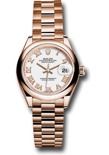 Rolex Everose Gold Lady-Datejust 28 Watch - Domed Bezel - White Roman Dial - President Bracelet - 279165