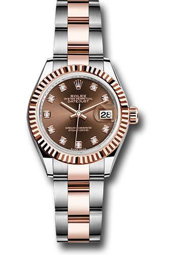 Rolex Steel and Everose Gold Rolesor Lady-Datejust 28 Watch - Fluted Bezel - Chocolate Diamond Dial - Oyster Bracelet - 279171