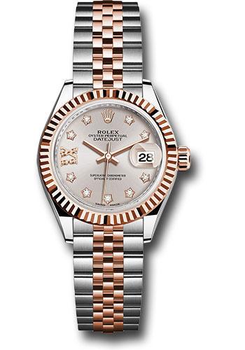 Rolex Steel and Everose Gold Rolesor Lady-Datejust 28 Watch - Fluted Bezel - Sundust Diamond Star Dial - Jubilee Bracelet - 279171