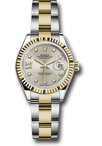 Rolex Steel and Yellow Gold Rolesor Lady-Datejust 28 Watch - Fluted Bezel - Silver Diamond Star Dial - Oyster Bracelet - 279173