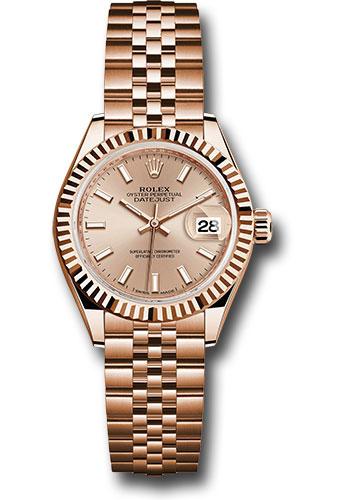 Rolex Everose Gold Lady-Datejust 28 Watch - Fluted Bezel - Pink Sundust Index Dial - Jubilee Bracelet - 279175