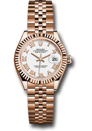 Rolex Everose Gold Lady-Datejust 28 Watch - Fluted Bezel - White Roman Dial - Jubilee Bracelet - 279175