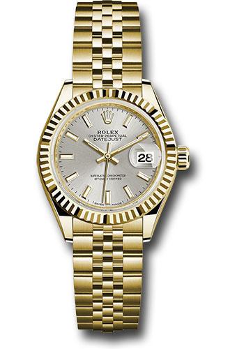 Rolex Yellow Gold Lady-Datejust 28 Watch - Fluted Bezel - Silver Index Dial - Jubilee Bracelet - 279178