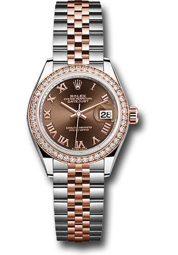 Rolex Steel and Everose Gold Rolesor Lady-Datejust 28 Watch - Diamond Bezel - Chocolate Roman Dial - Jubilee Bracelet - 279381RBR
