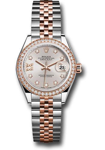 Rolex Steel and Everose Gold Rolesor Lady-Datejust 28 Watch - Diamond Bezel - Sundust Diamond Star Dial - Jubilee Bracelet - 279381RBR
