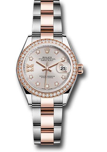 Rolex Steel and Everose Gold Rolesor Lady-Datejust 28 Watch - Diamond Bezel - Sundust Diamond Star Dial - Oyster Bracelet - 279381RBR