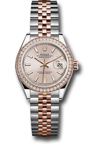 Rolex Steel and Everose Gold Rolesor Lady-Datejust 28 Watch - Diamond Bezel - Sundust Index Dial - Jubilee Bracelet - 279381RBR