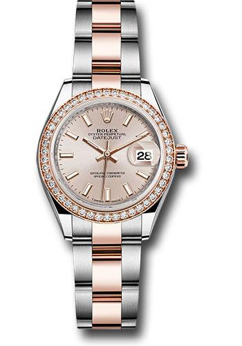 Rolex Steel and Everose Gold Rolesor Lady-Datejust 28 Watch - Diamond Bezel - Sundust Index Dial - Oyster Bracelet - 279381RBR
