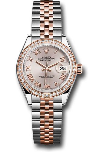 Rolex Steel and Everose Gold Rolesor Lady-Datejust 28 Watch - Diamond Bezel - Sundust Roman Dial - Jubilee Bracelet - 279381RBR