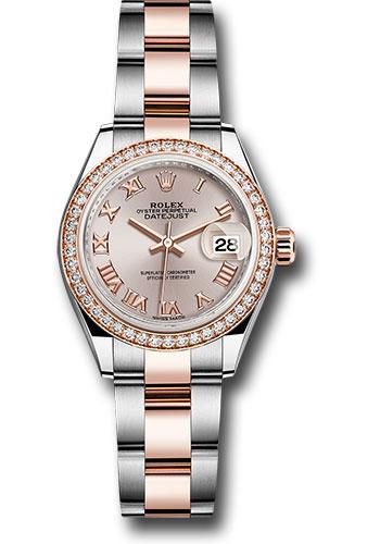 Rolex Steel and Everose Gold Rolesor Lady-Datejust 28 Watch - Diamond Bezel - Sundust Roman Dial - Oyster Bracelet - 279381RBR