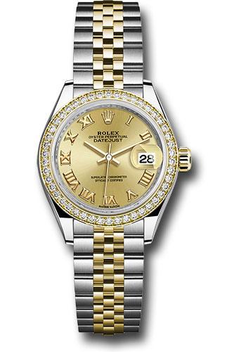 Rolex Steel and Yellow Gold Rolesor Lady-Datejust 28 Watch - Diamond Bezel - Champagne Roman Dial - Jubilee Bracelet - 279383RBR
