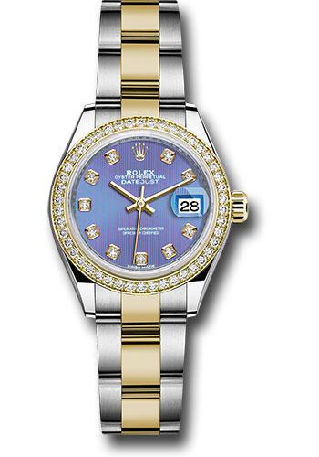 Rolex Steel and Yellow Gold Rolesor Lady-Datejust 28 Watch - Diamond Bezel - Lavender Diamond Dial - Oyster Bracelet - 279383RBR