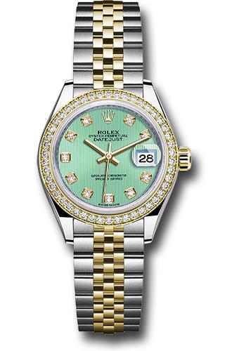 Rolex Steel and Yellow Gold Rolesor Lady-Datejust 28 Watch - Diamond Bezel - Mint Green Diamond Dial - Jubilee Bracelet - 279383RBR