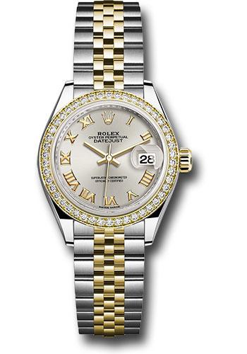 Rolex Steel and Yellow Gold Rolesor Lady-Datejust 28 Watch - Diamond Bezel - Silver Roman Dial - Jubilee Bracelet - 279383RBR