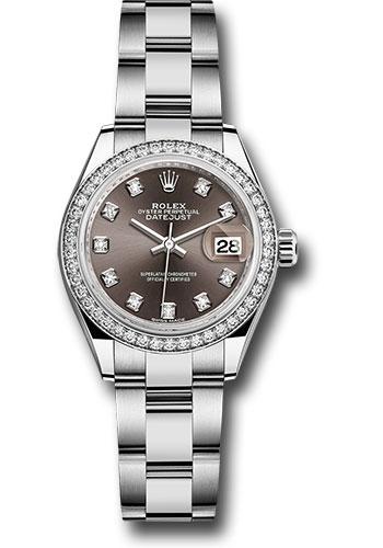 Rolex Steel and White Gold Rolesor Lady-Datejust 28 Watch - 44 Diamond Bezel - Dark Grey Diamond Dial - Oyster Bracelet - 279384RBR
