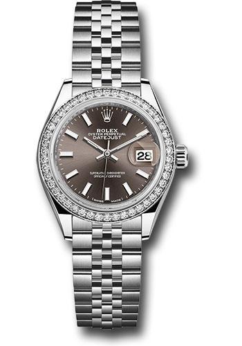 Rolex Steel and White Gold Rolesor Lady-Datejust 28 Watch - 44 Diamond Bezel - Dark Grey Index Dial - Jubilee Bracelet - 279384RBR