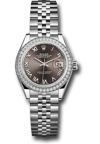 Rolex Steel and White Gold Rolesor Lady-Datejust 28 Watch - 44 Diamond Bezel - Dark Grey Roman Dial - Jubilee Bracelet - 279384RBR