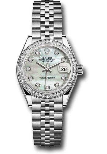 Rolex Steel and White Gold Rolesor Lady-Datejust 28 Watch - 44 Diamond Bezel - White Mother-Of-Pearl Diamond Dial - Jubilee Bracelet - 279384RBR